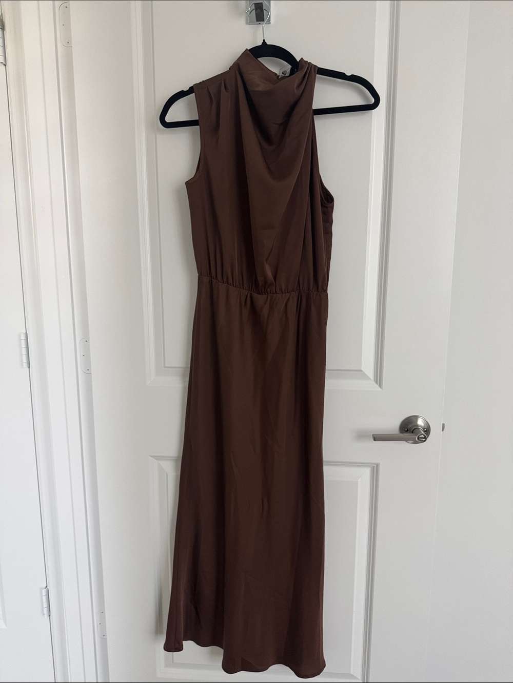 Sleeveless Brown Maxi Dress with Cowl Neck